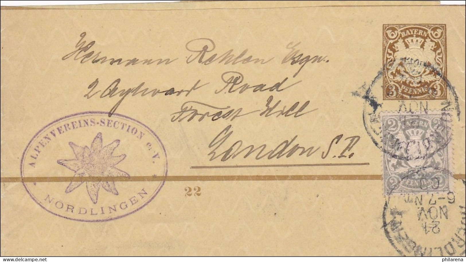 Bayern: 1900: Streifband Vom Alpenverein (Edelweiss) Nördlingen - Postal  Stationery