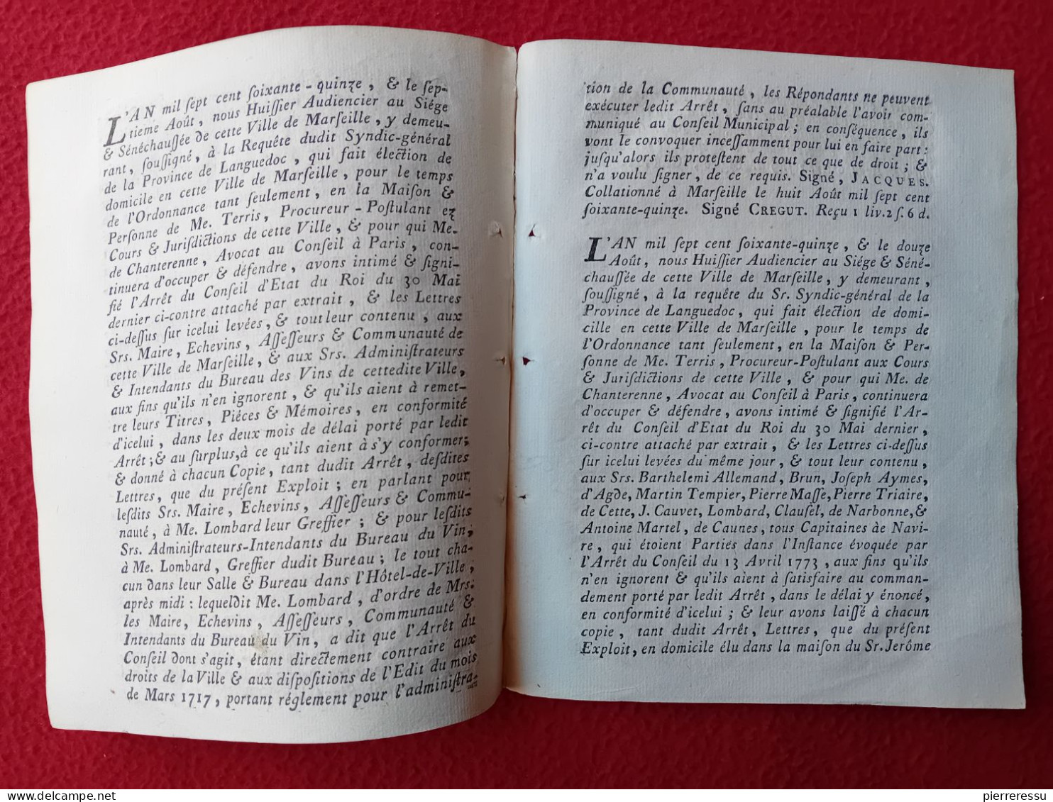 LOI 1775 PORT MARSEILLE MAITRES DE NAVIRES CONSOMATION VINS ET AUTRES BOISSONS SOUPÇON DE PESTE