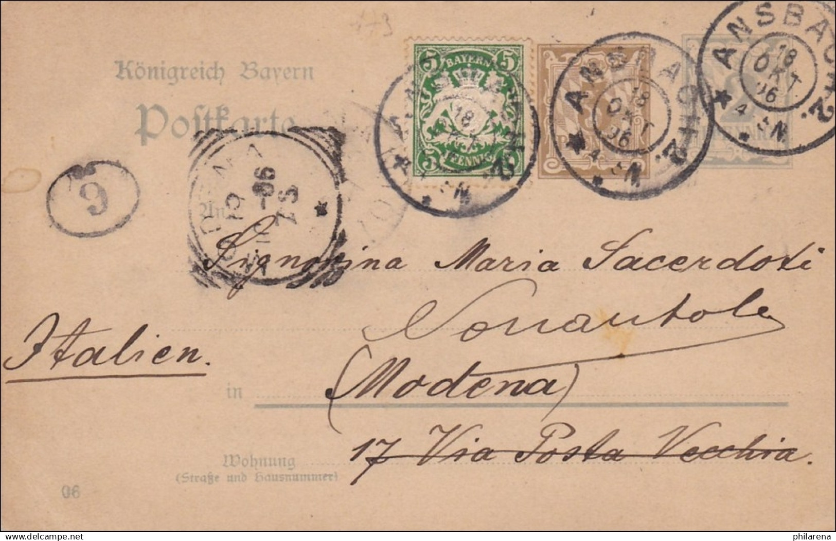 Bayern: 1906: Ganzsache Nach Italien - Postal  Stationery