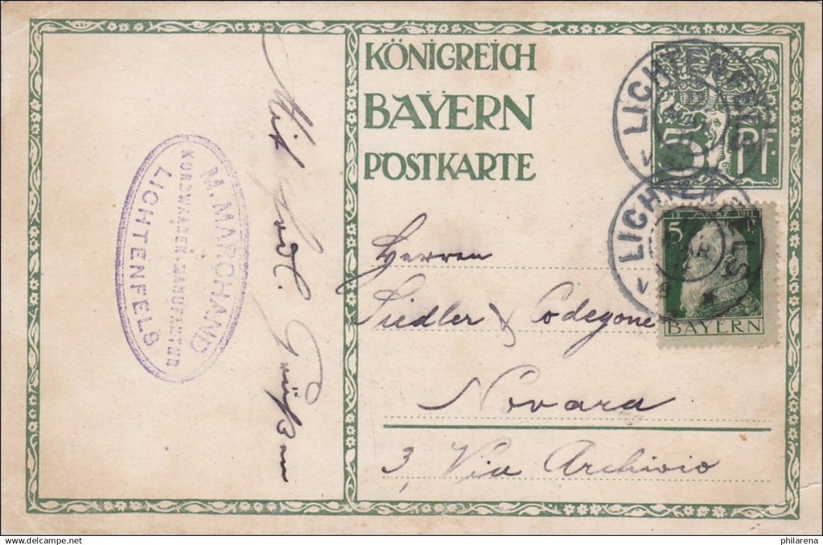 Bayern: 1911: Ganzsache Aus Lichtenfels Nach Novara - Postal  Stationery