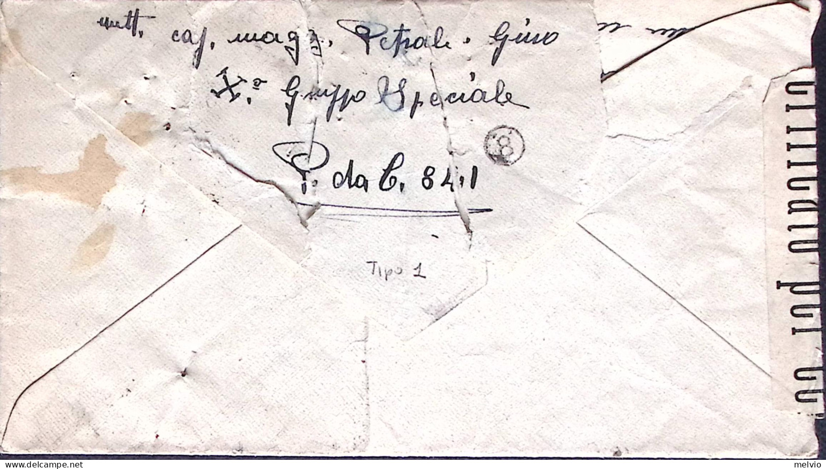 1945-X GRUPPO SPECIALE Posta Da Campo N.841 Manoscritto Al Verso Di Busta Posta  - Guerra 1939-45