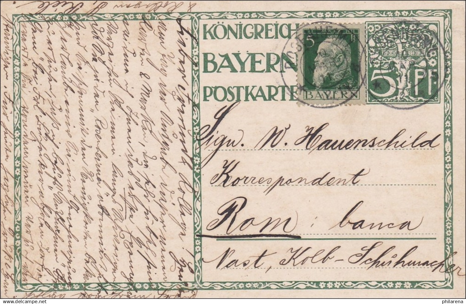 Bayern: 1911: Ganzsache Von Rosenheim Nach Rom - Entiers Postaux