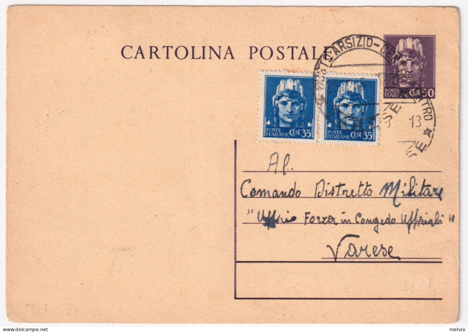 1945-Cartolina Postale C.50 (C120) Con Fr.lli Aggiunti Imperiale Senza Filigrana - Marcofilía