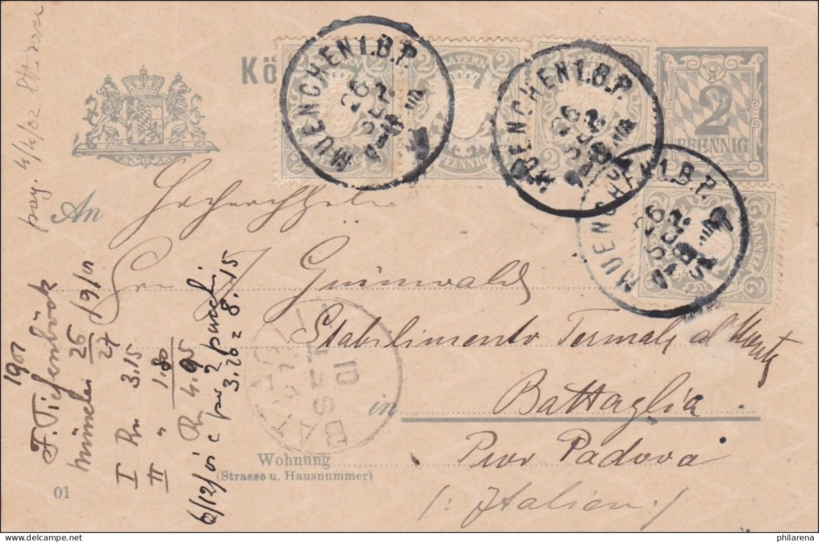 Bayern: 1901, Ganzsache Von München Nach Italien - Postal  Stationery