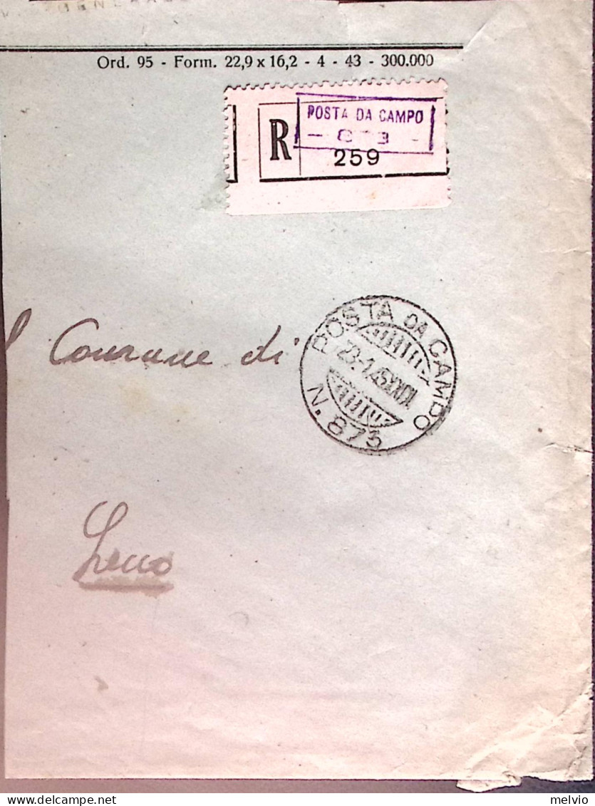 1945-R.S.I Posta Da Campo N.873 C.2 (28.1) E Lineare In Gomma Su Grande Framment - Guerre 1939-45