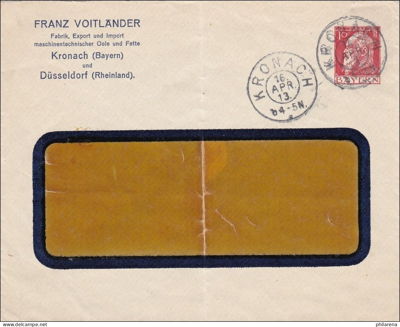 Bayern: 1913, Fensterbrief Aus Kronach - Brieven En Documenten