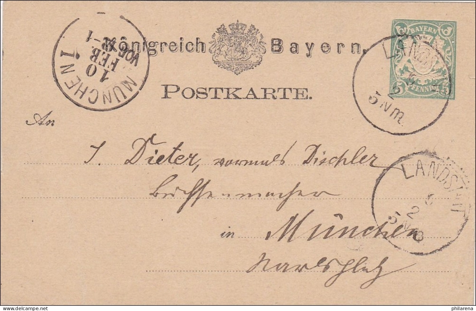 Bayern: Ganzsache Von München Nach Landshut - Postal  Stationery