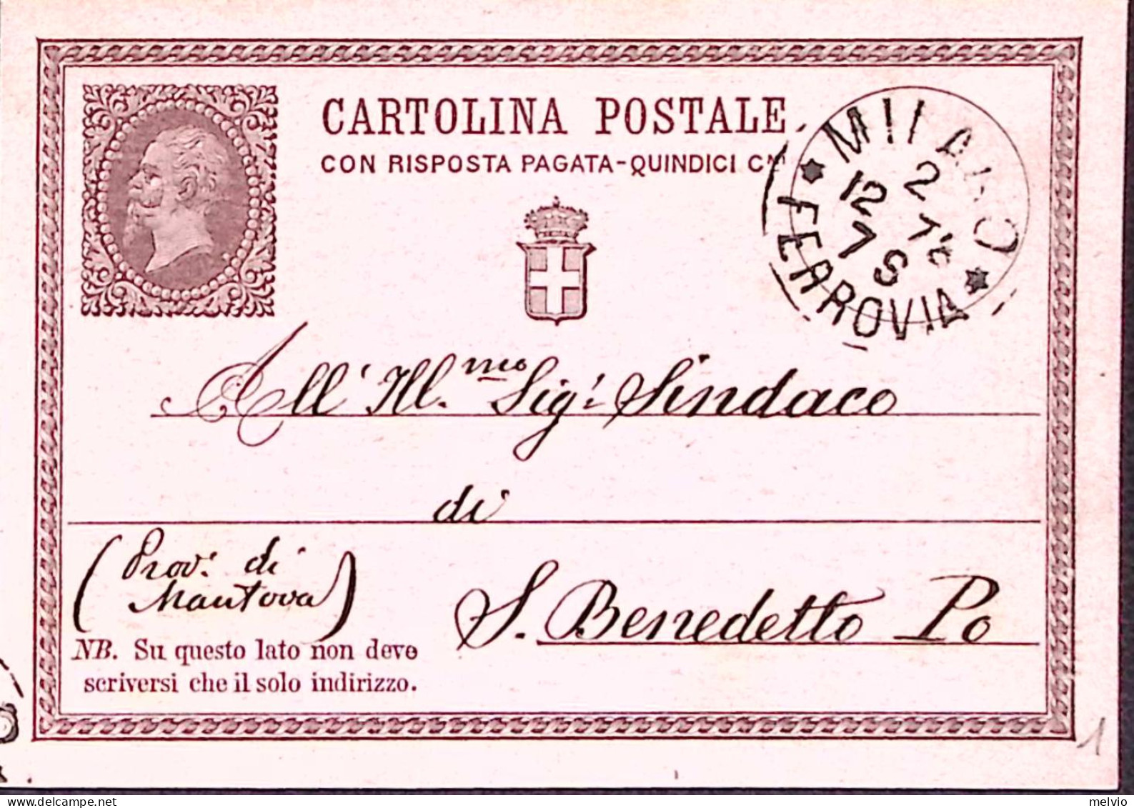 1878-Cartolina Postale R.P. C.15 Parte Domanda Milano (2.12) - Stamped Stationery
