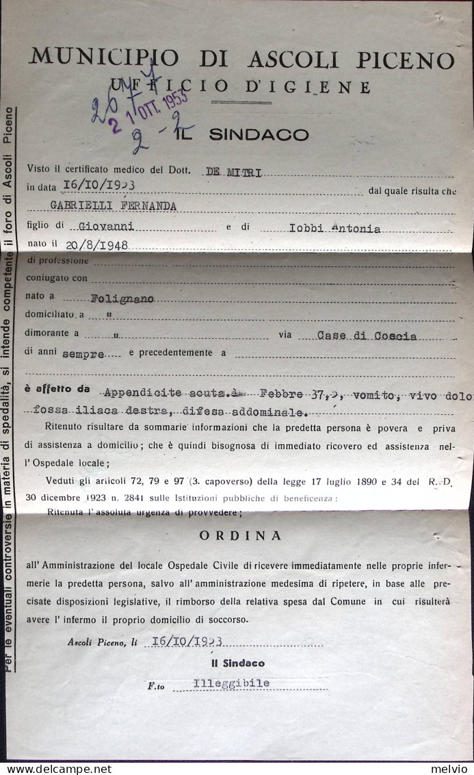 1953-PATTO ATLANTICO Lire 60 Isolato Su Piego Raccomandato Ascoli Piceno (20.10) - 1946-60: Marcofilia