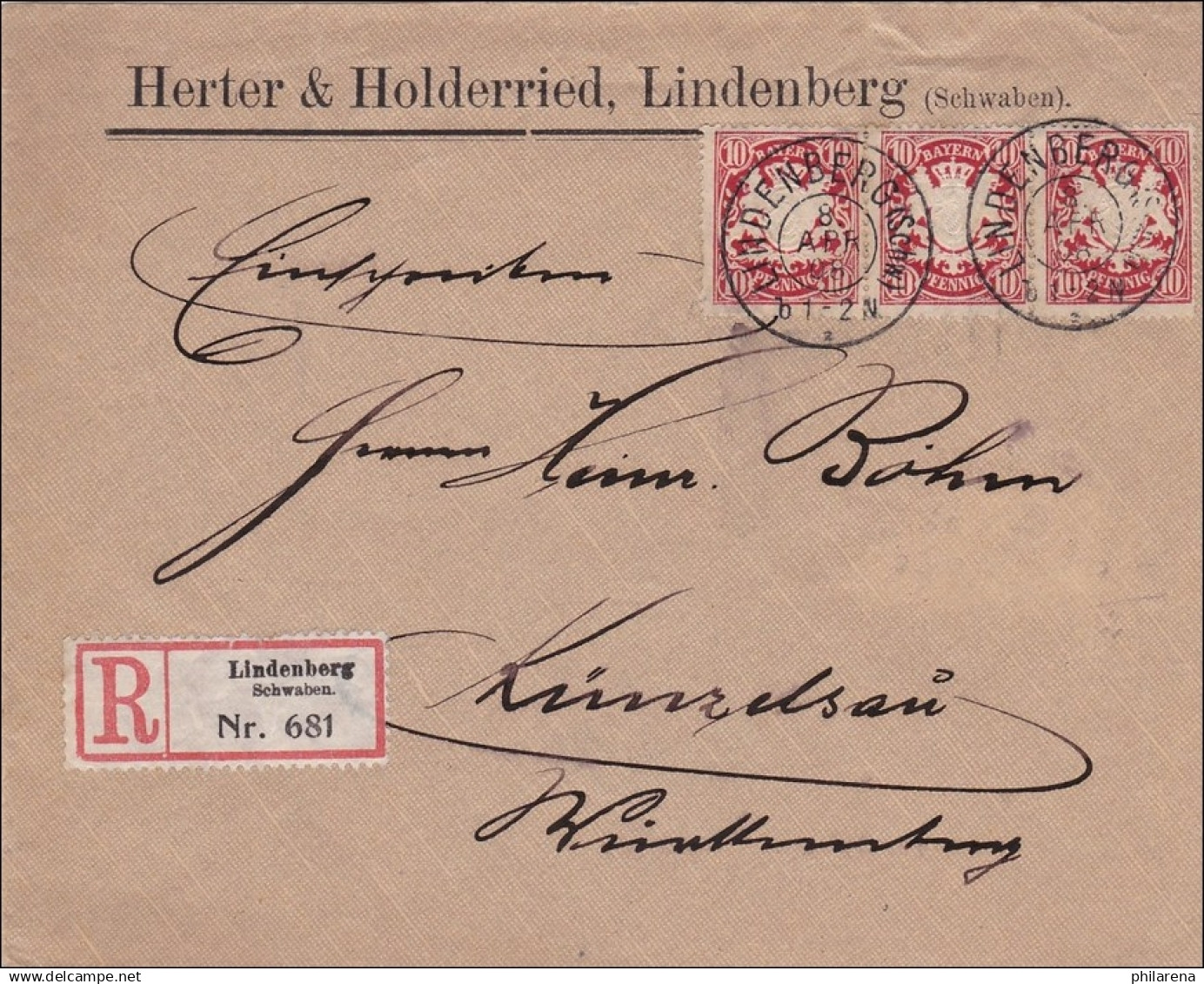 Bayern: 1908, R-Brief Von Lindenberg Nach Künzelsau - Lettres & Documents