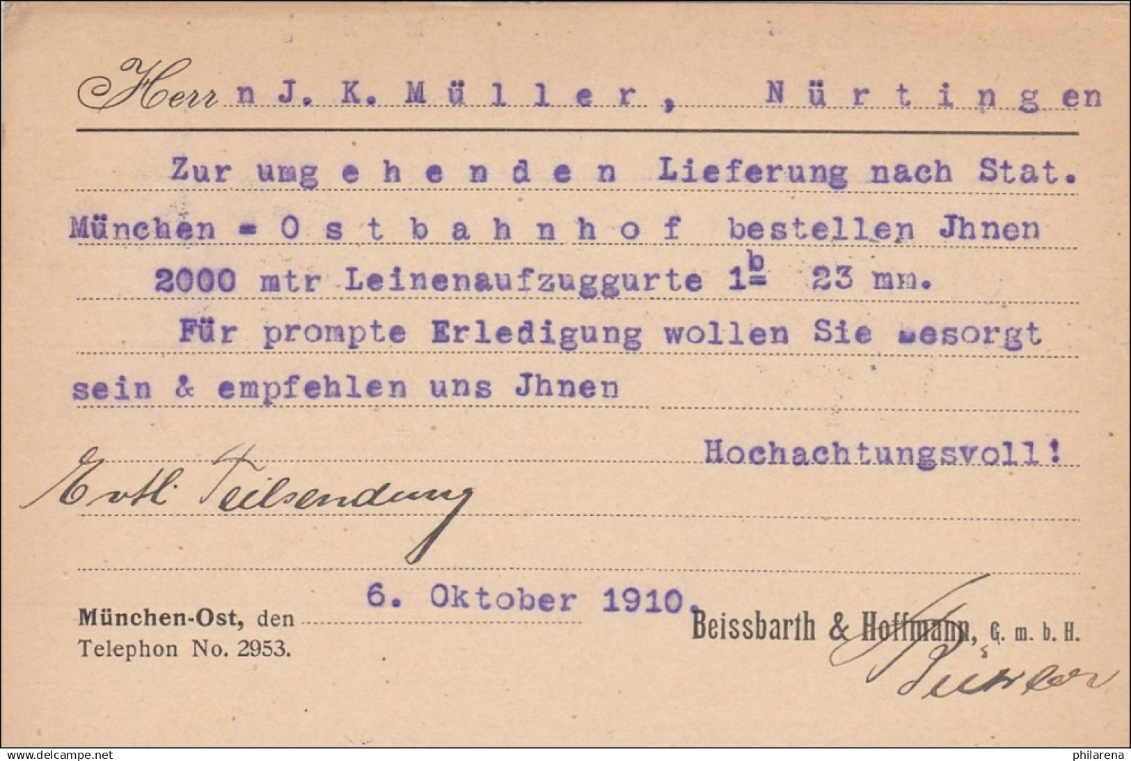 Bayern: 1910, Postkarte Von München Nach Nürtingen, Rollladen, Jalousien - Briefe U. Dokumente