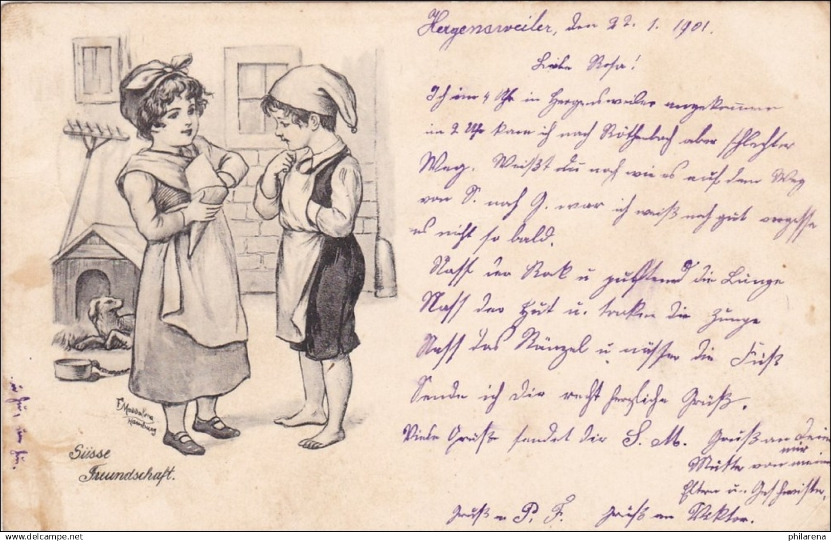 Bayern: 1901, Postkarte Brugg B. Röthenbach Mit Kinderabbildung , Hamburg - Briefe U. Dokumente