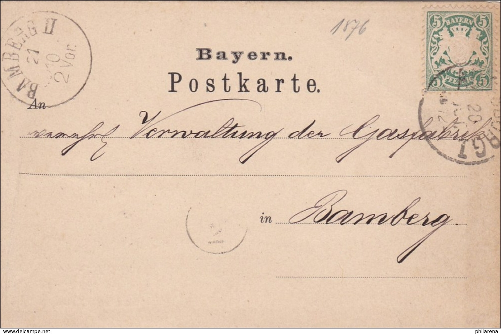 Bayern: 1876, Postkarte Augsburg Nach Bamberg - Lettres & Documents