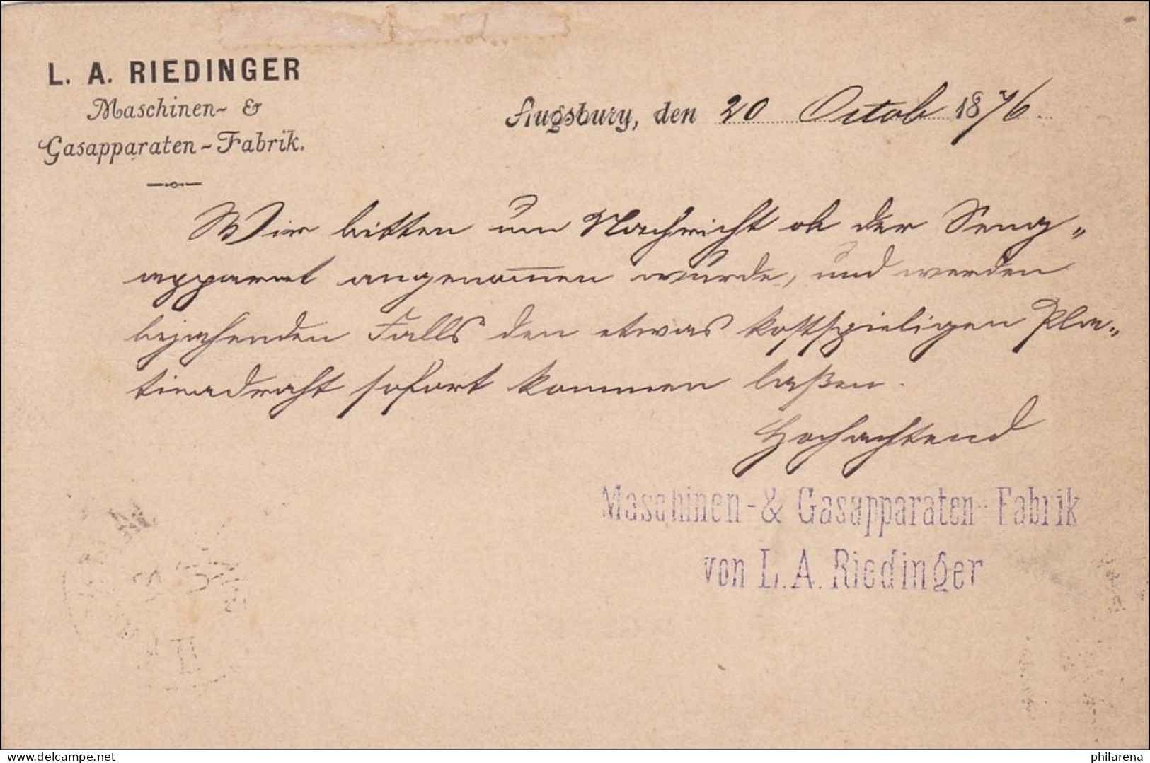 Bayern: 1876, Postkarte Augsburg Nach Bamberg - Lettres & Documents