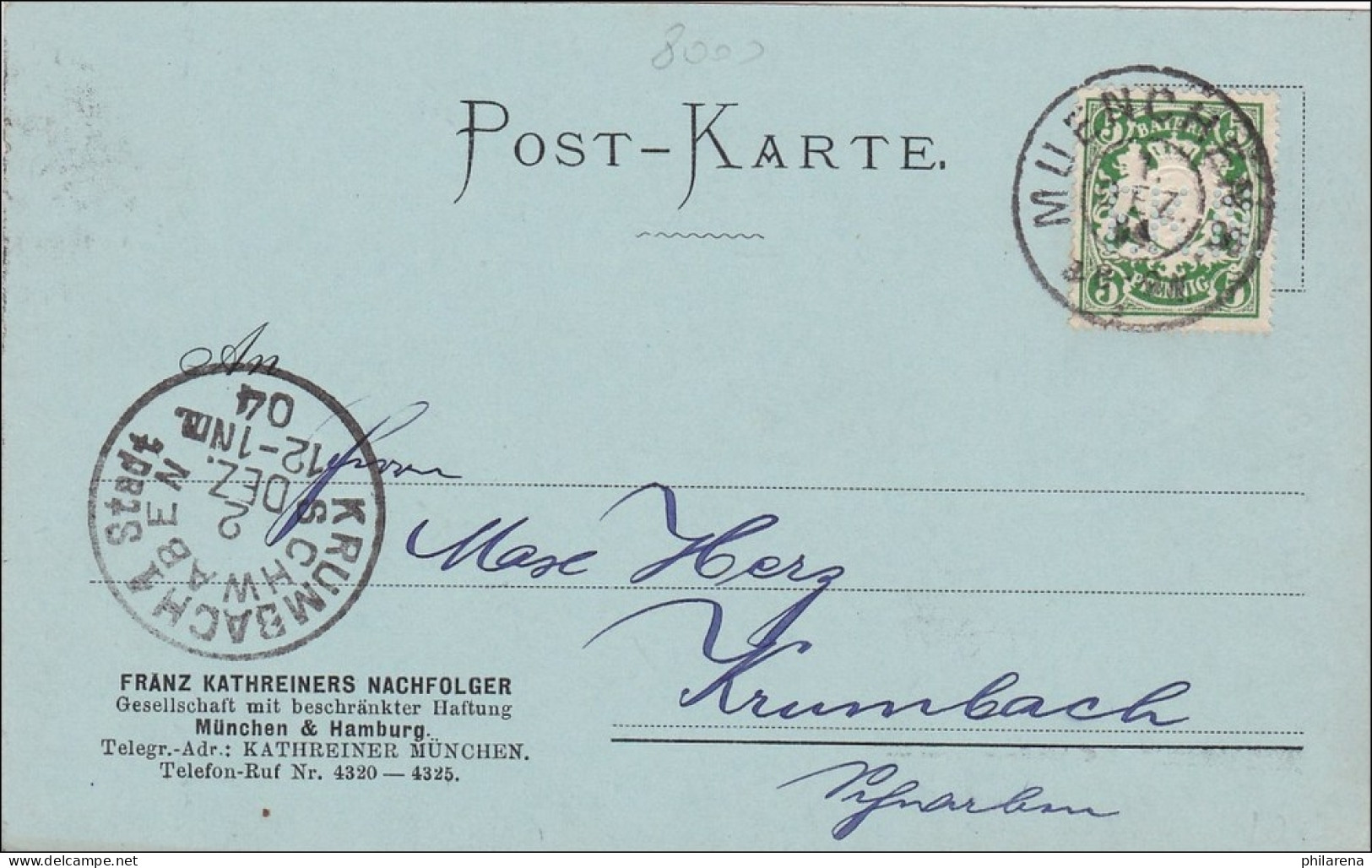 Bayern: 1904, Postkarte Von München Nach Krumbach Stadt - Covers & Documents