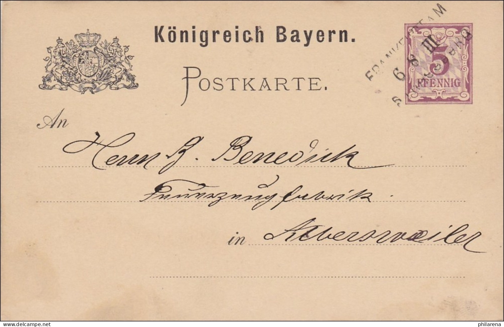 Bayern: 1883, Postkarte Von Frankfurt/M Nach Albersweiler - Covers & Documents