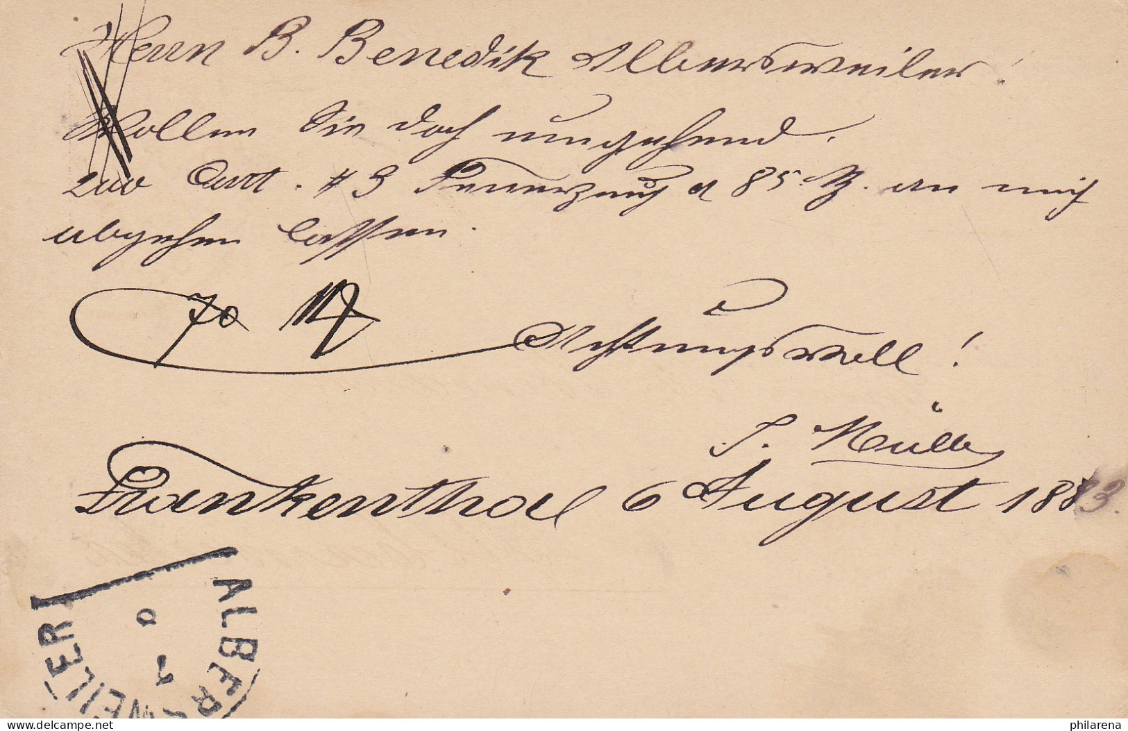 Bayern: 1883, Postkarte Von Frankfurt/M Nach Albersweiler - Briefe U. Dokumente
