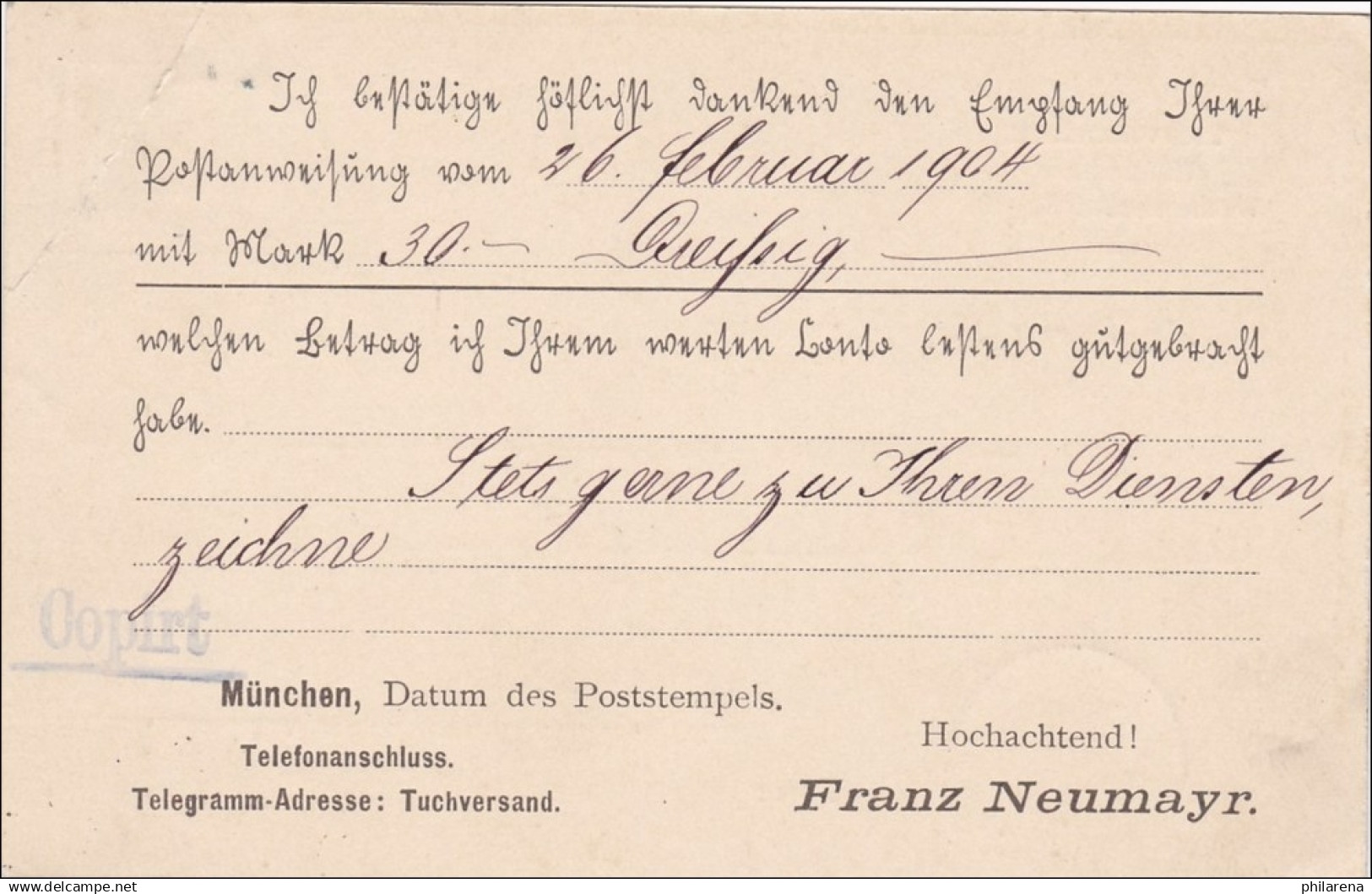 Bayern: 1904, Postkarte Tuchversandhaus München Nach Engen - Lettres & Documents