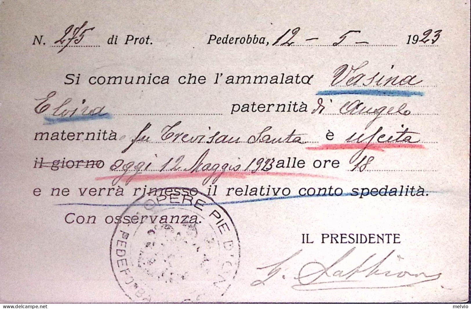 1923-PEDEROBBA C.2 (13.5) Su Cartolina Affrancata LEONI C.10 + Michetti C.20 - Marcophilia