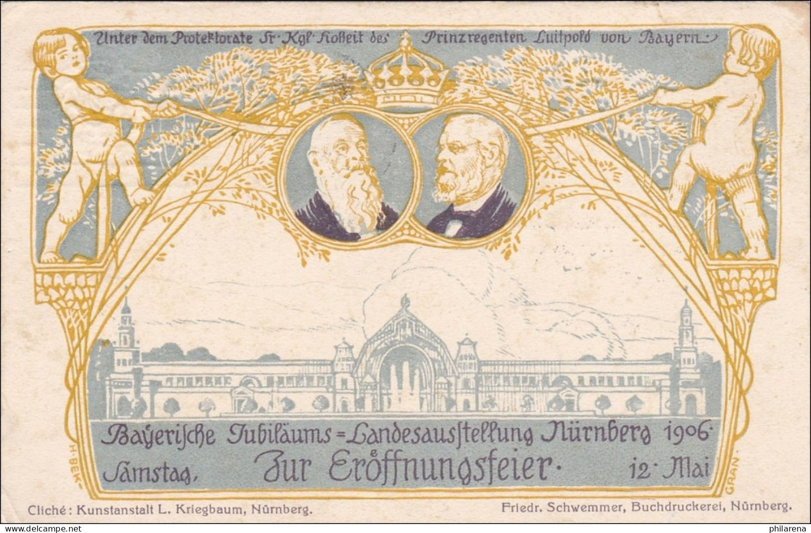 Bayern:  Ganzsache  Eröffnungsfeier Landesausstellung Nürnberg 1906 - Briefe U. Dokumente