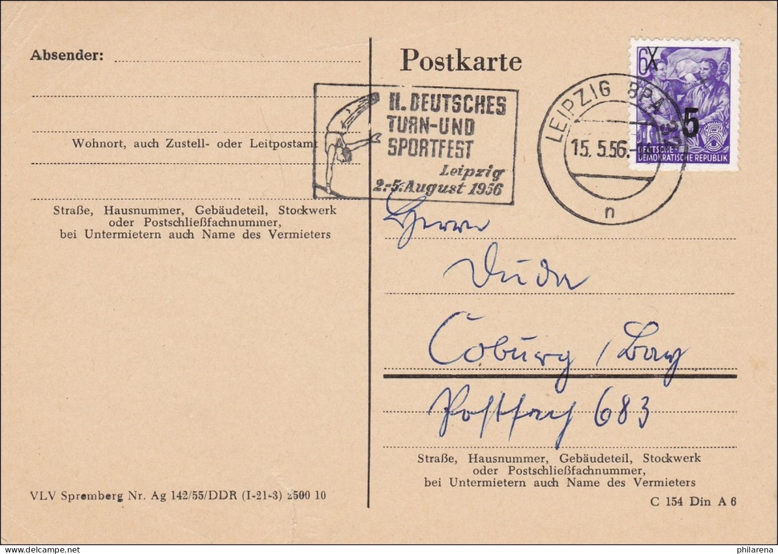 DDR: 1956: Postkarte Aus Berlin Nach Coburg - Sparwochen, "Klein Fälschung" - Brieven En Documenten