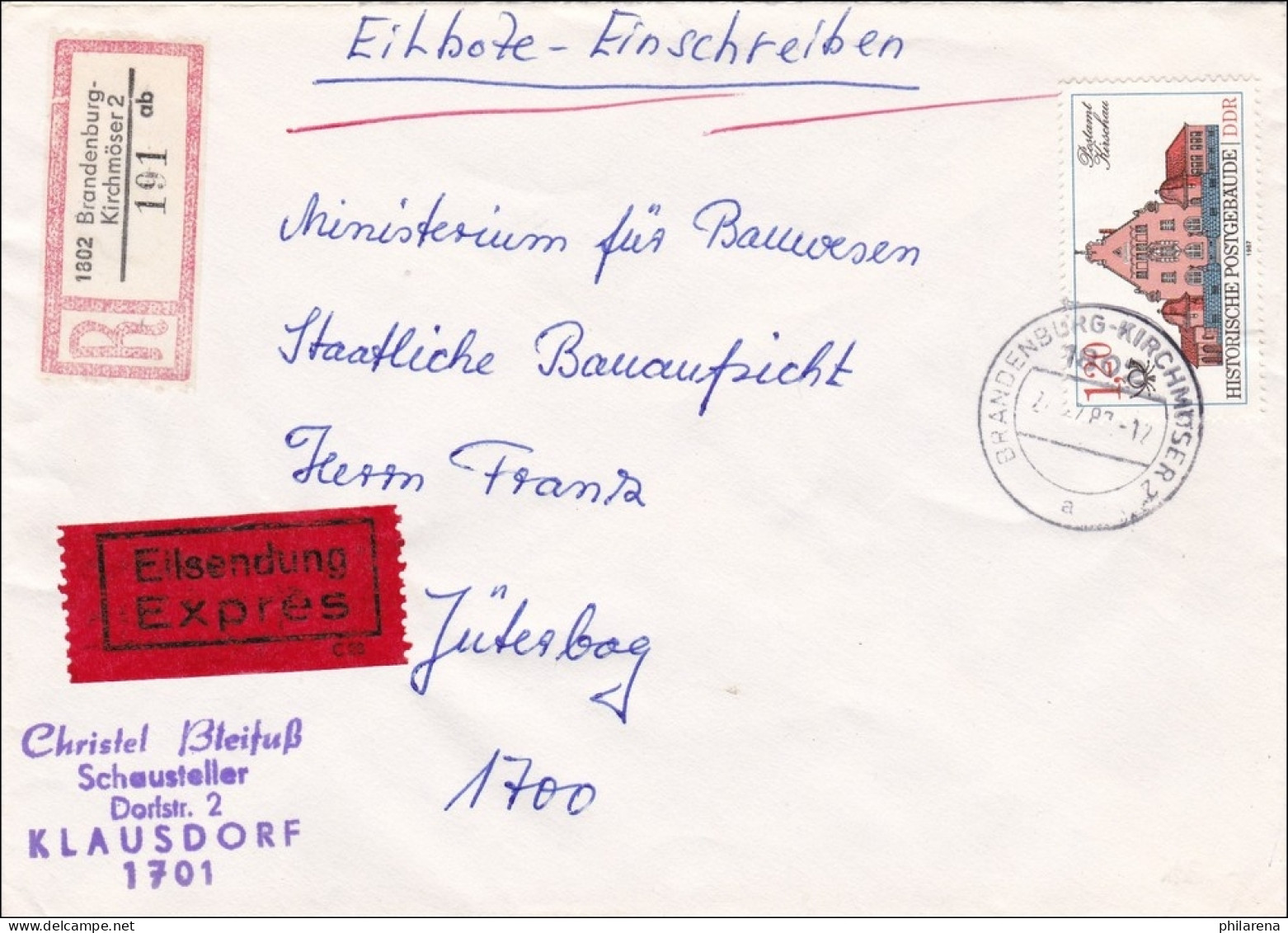 DDR: 1983: Eilboten-Einschreiben Von Brandenburg Kirchmöser Nach Jüterbog - Covers & Documents