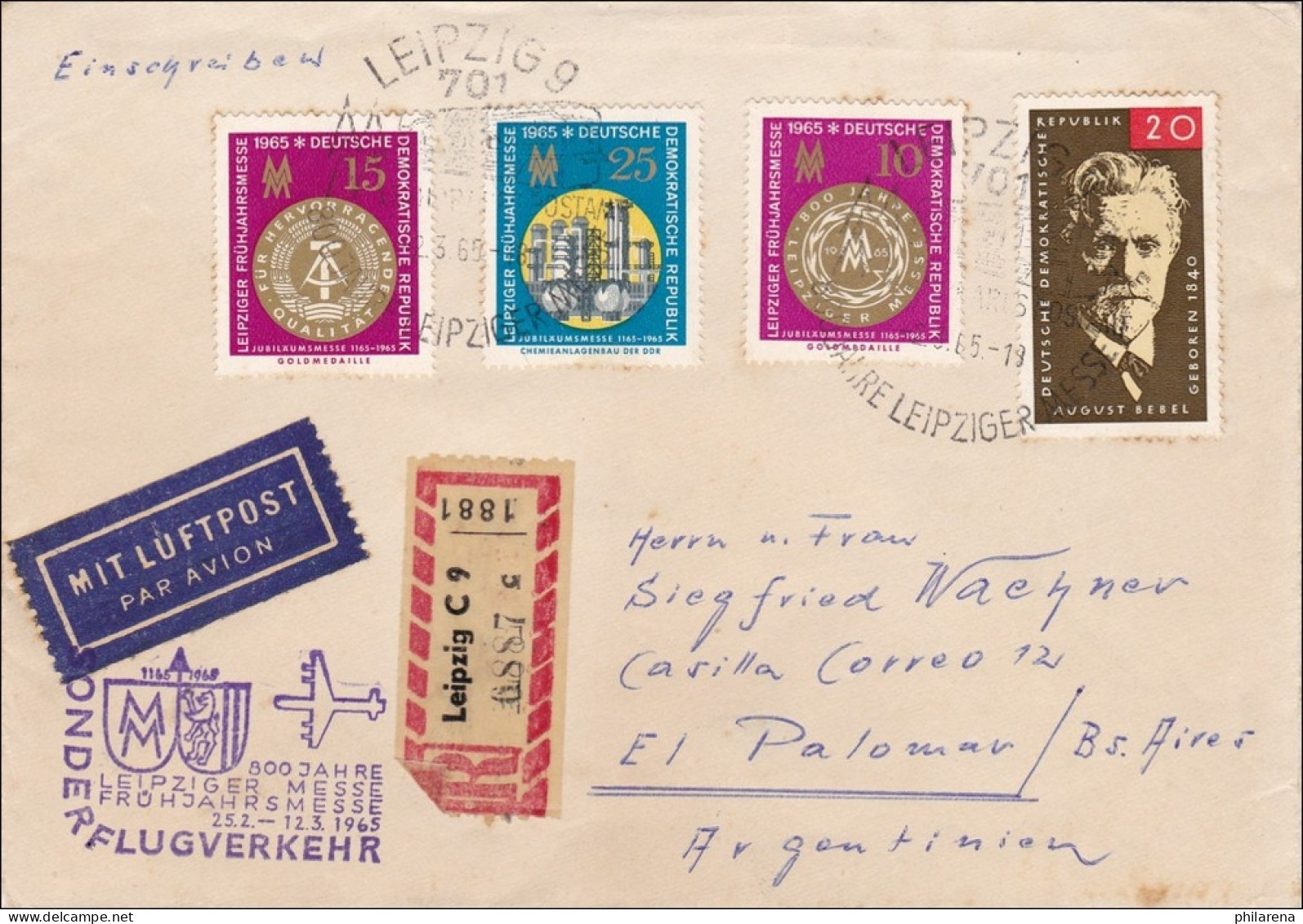 DDR: 1965: Einschreiben Aus Leipzig Nach Argentinien - Lettres & Documents