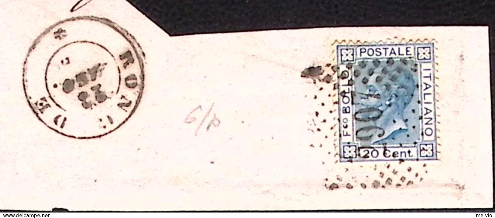 1878-(F=on Piece) RONCADE C.2 + Punti Su Largo Frammento Affrancato C.20 - Marcophilia