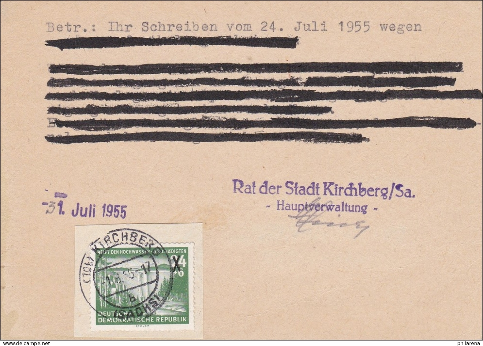 DDR: 1955: Postkarte Der Stadt Kirchberg/Sa "Kleine Fälschung" - Lettres & Documents