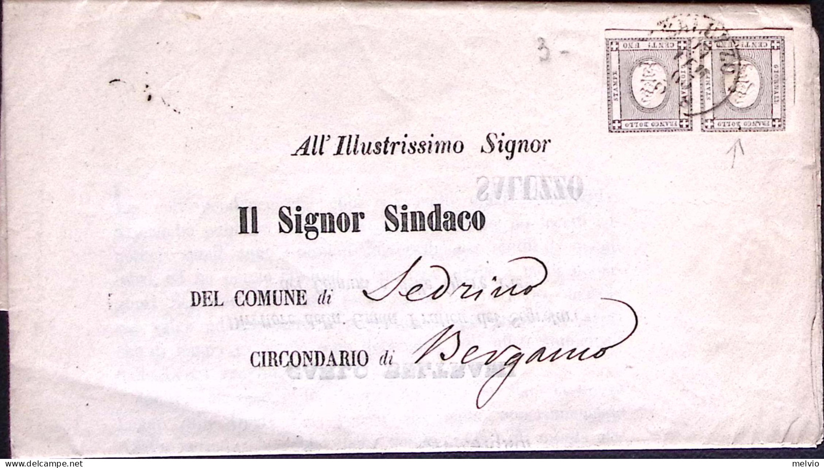 1863-CIFRA FrancobolliPER STAMPE Coppia C.1 Toccata In Basso, Su Lettera Circola - Marcophilia