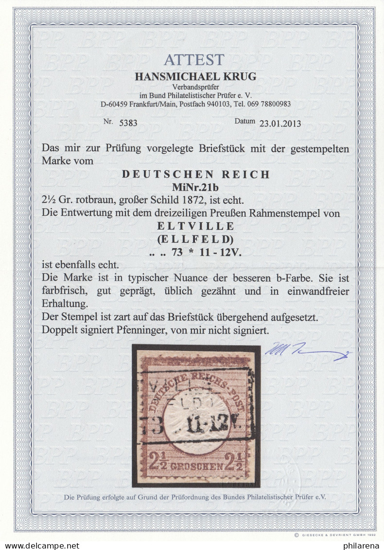 Deutsches Reich: MiNr. 21b, Gestempelt, BPP Attest - Used Stamps
