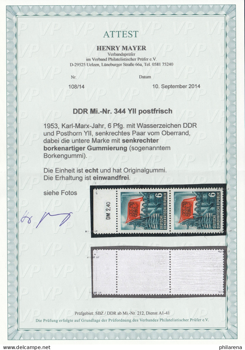 DDR: MiNr. 334 YII, Borkengummi, ** - Unused Stamps