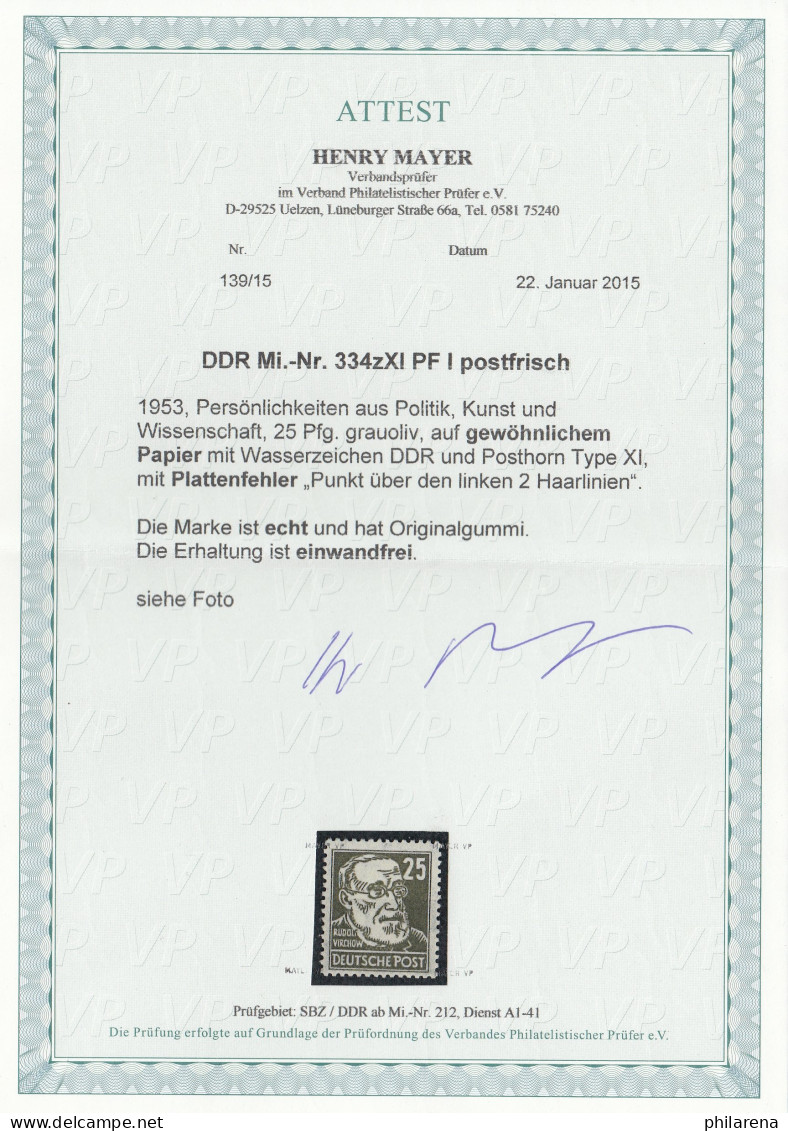 DDR: MiNr. 334 ZXI PFI, ** - Unused Stamps