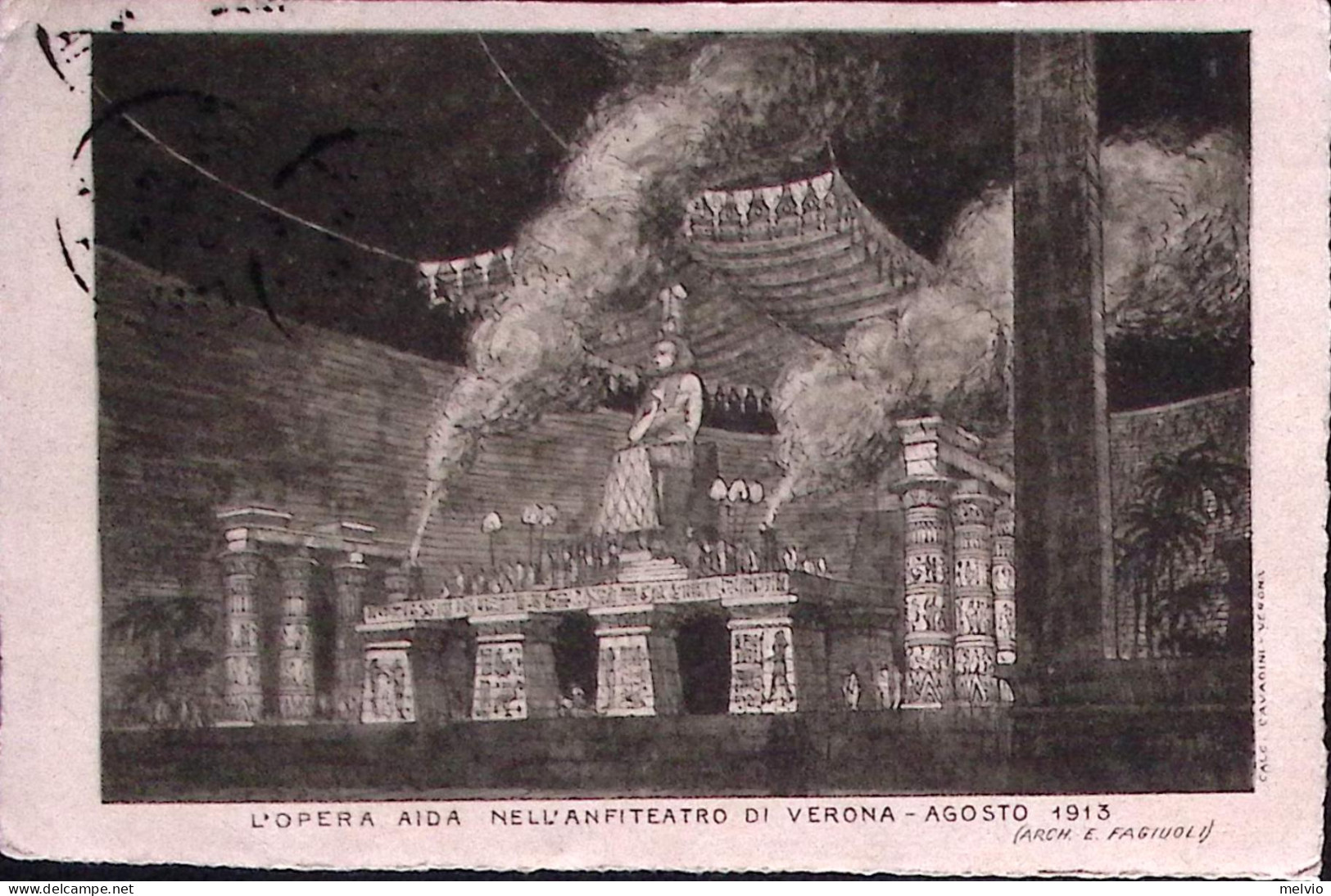 1913-VERONA ARENA Scenario Opera Aida, Viaggiata (10.8 1 Giorno Di Rappresentazi - Música