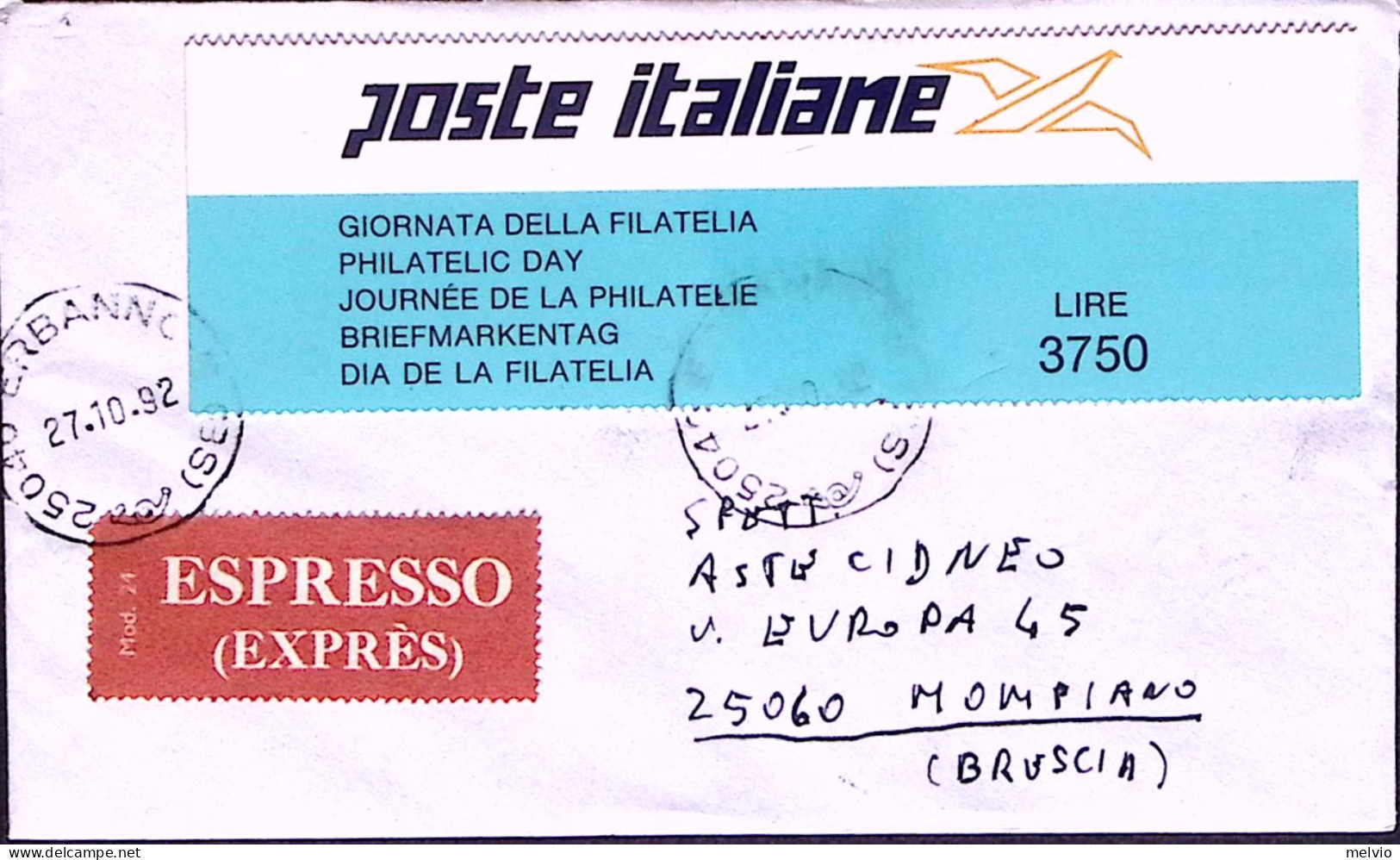 1992-FRODE POSTALE COPERTINA LIBRETTO GIORNATA Della FILATELIA (lire 3750) Su Es - 1991-00: Marcophilie