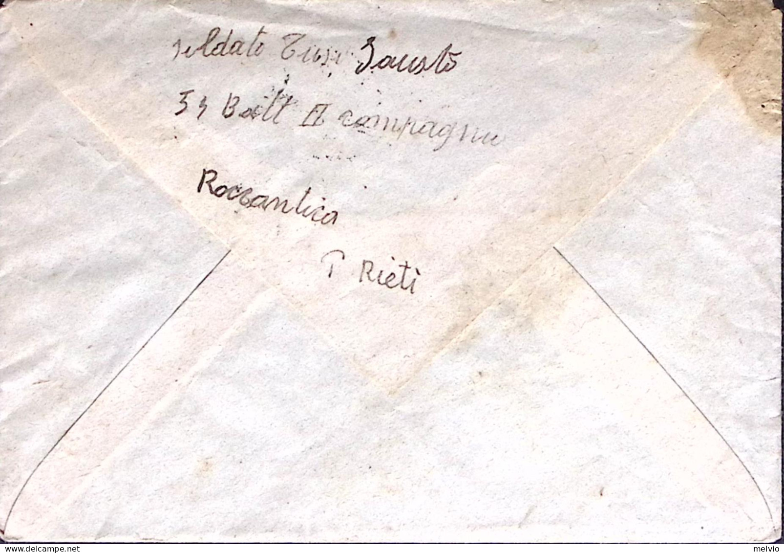 1944-R.S.I. 53 BATTAGLIONE CARRIAGGI Roccantica Manoscritto Al Verso Di Busta Ri - Guerre 1939-45