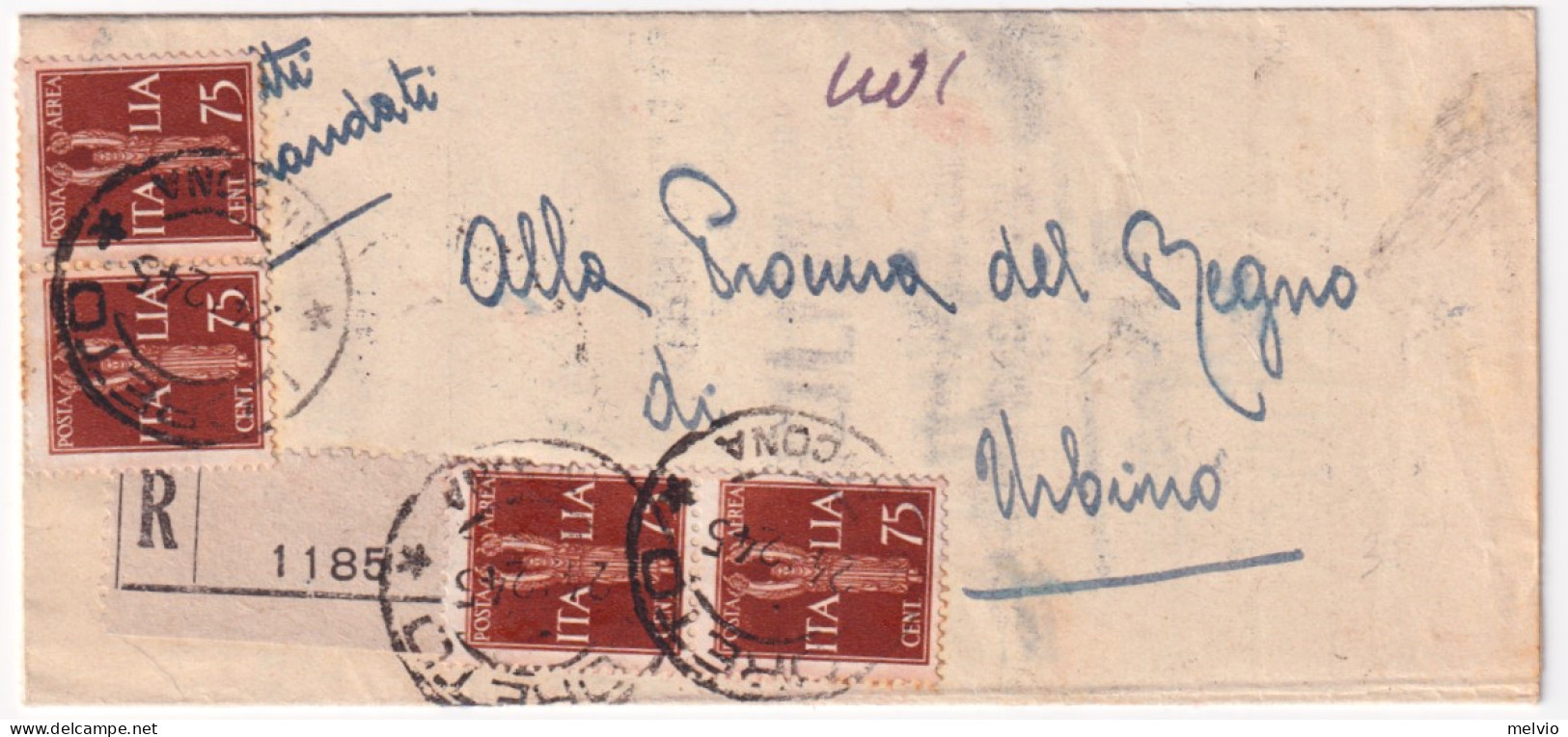 1945-Posta Aerea Tre Coppie (una Al Verso) C.75 + Al Verso Imperiale Tre C.10 (a - Marcophilia