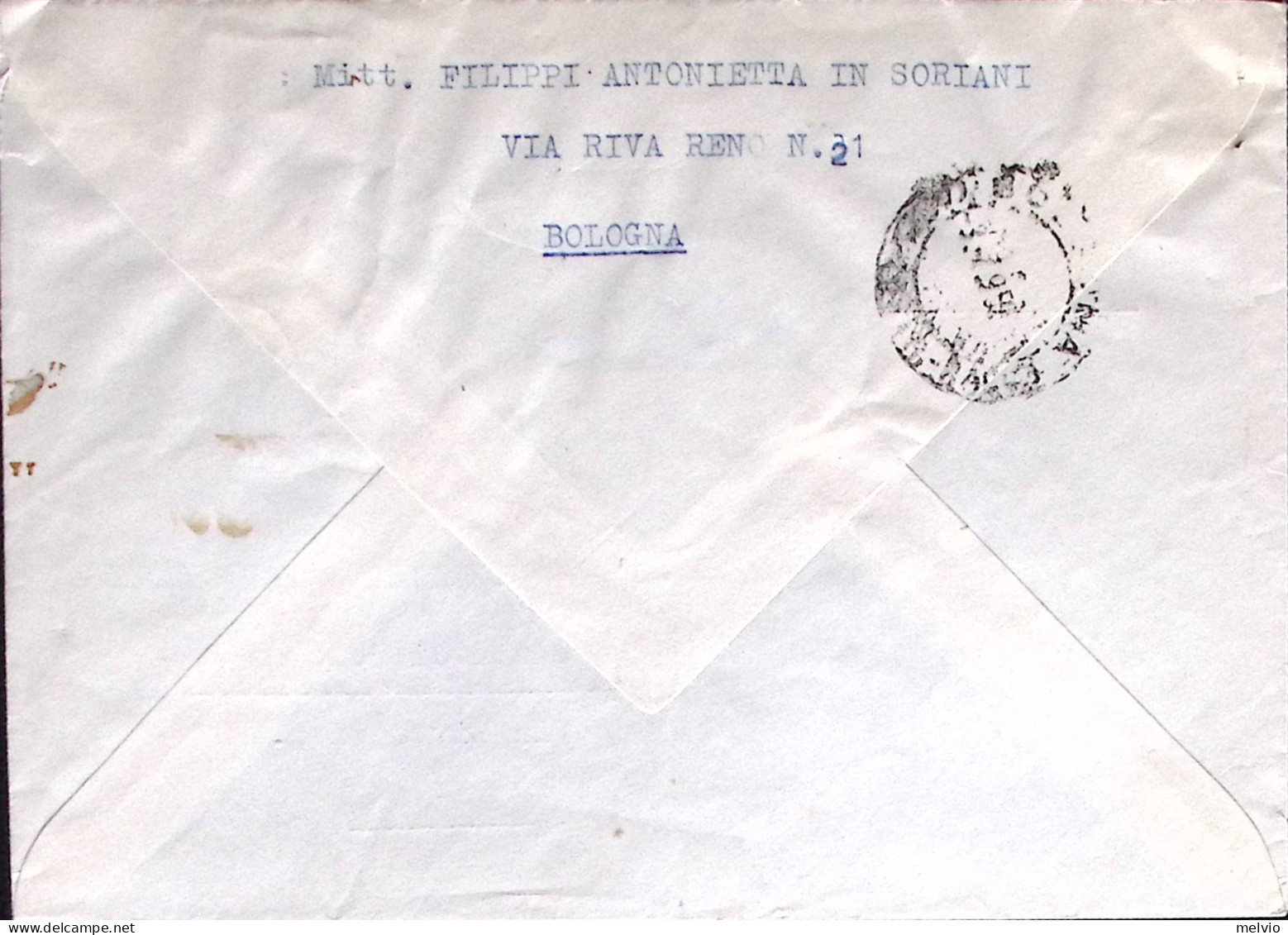 1959-PRE OLIMPICA Lire 110 Isolato Su Raccomandata Bologna (2.7) - 1946-60: Marcophilia