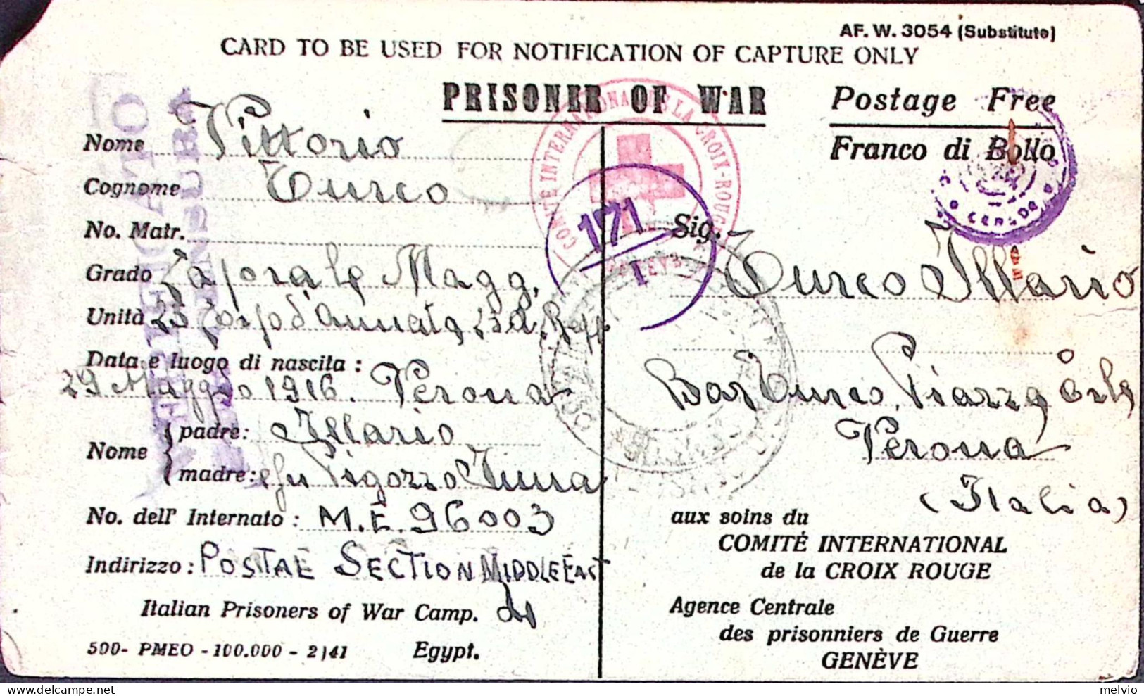 1941-P.O.W. CAMP 4 Manoscritto Su Cartolina Franchigia (3.5) Da Prigioniero Di G - Guerre 1939-45