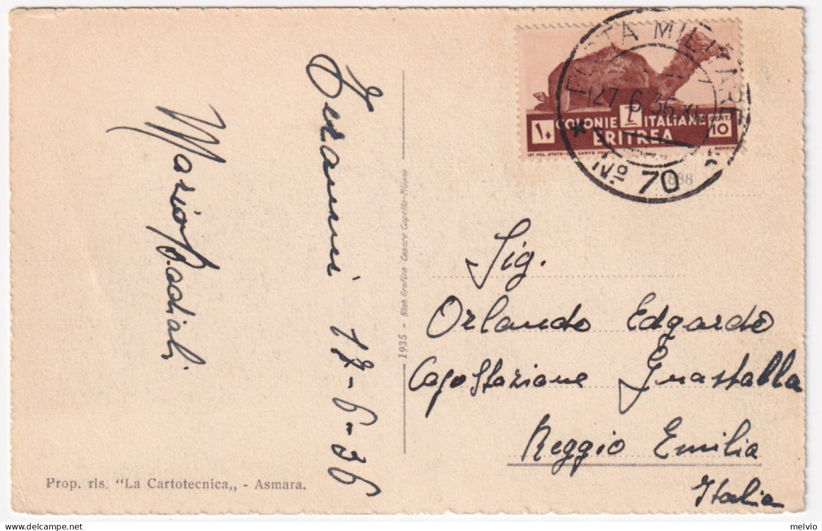 1936-Posta Militare/N 70 C.2 (18.6) Su Cartolina (Corteo Nuziale Mussulmano) Aff - Erythrée