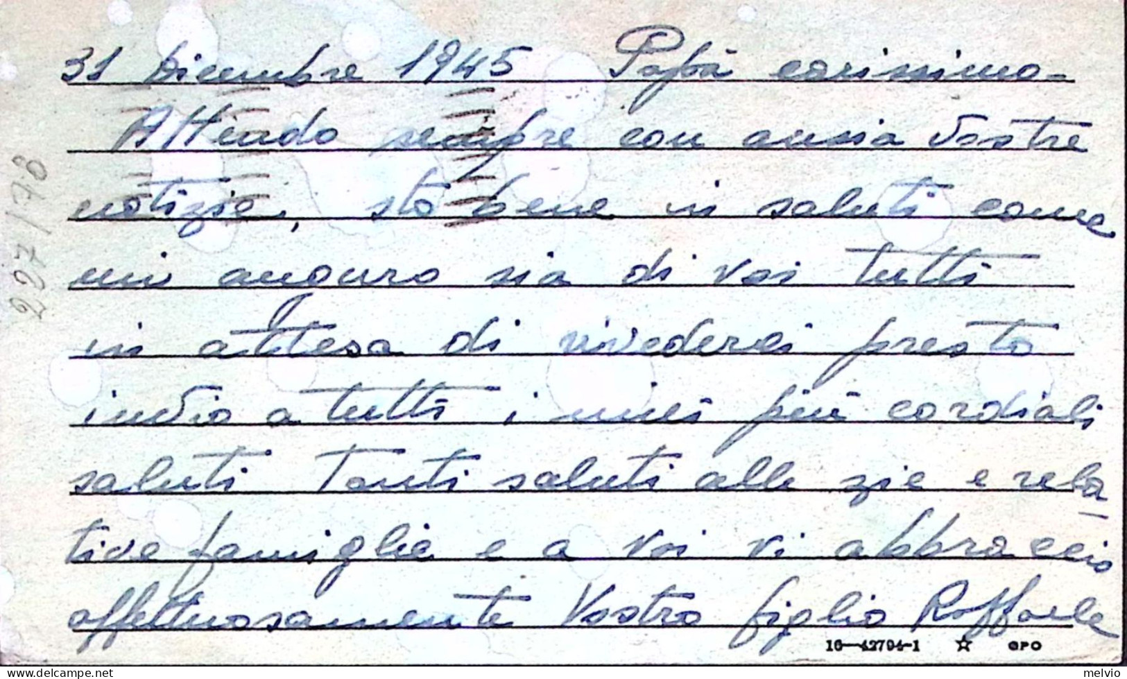 1945-P.O.W. CAMP ROBERTS Manoscritto Su Cartolina Franchigia (31.12) Da Prigioni - Guerre 1939-45
