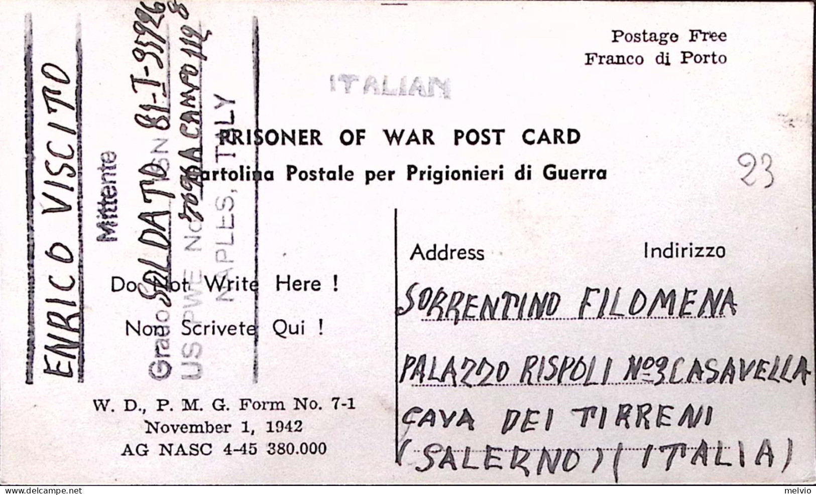 1945-P.O.W. CAMP N.112 Manoscritto Su Cartolina Franchigia (13.10) Da Prigionier - Guerre 1939-45