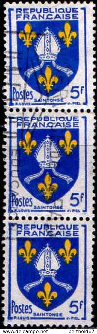 France Poste Obl Yv:1005 Mi:1031 Saintonge Armoiries (Belle Obl.mécanique) Bande De 3 - Gebraucht