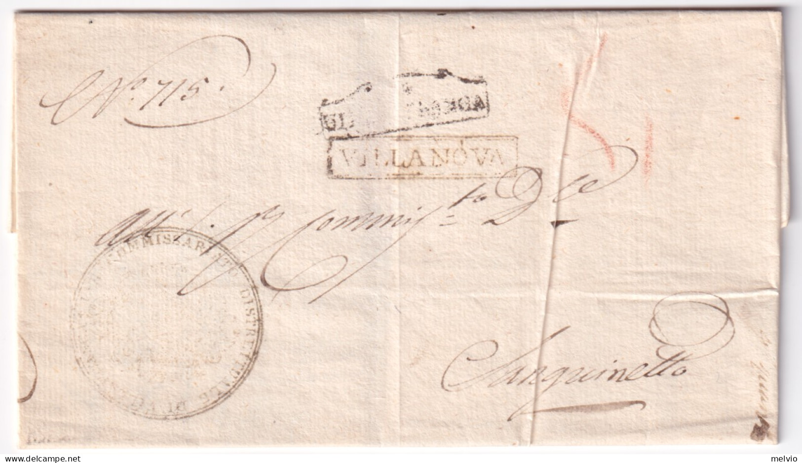 1833-LOMBARDO VENETO VILLANOVA Cartella E VILLAFRANCA Cartella Con Ornato Su Sop - 1. ...-1850 Prephilately