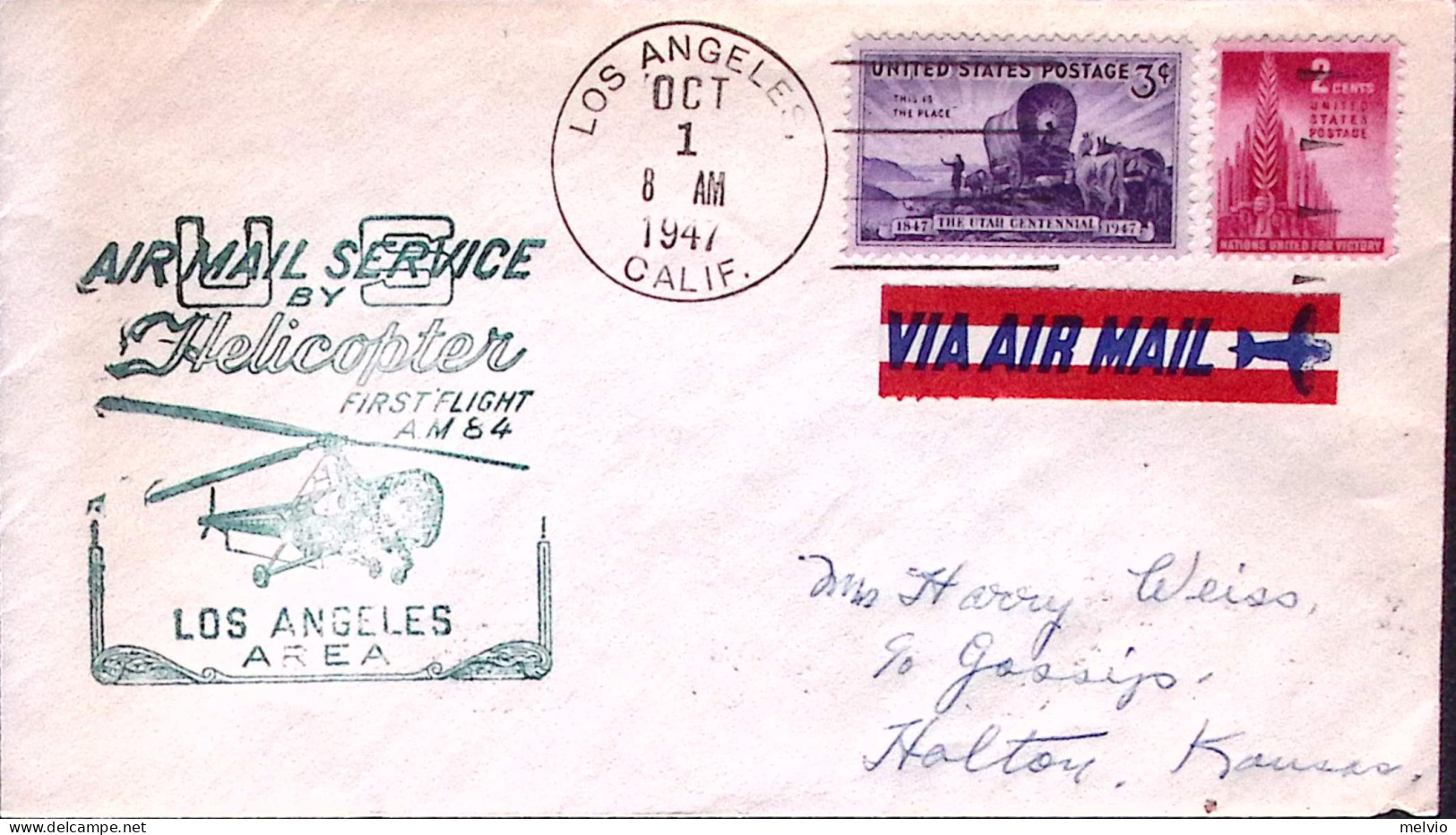 1947-U.S.A. I^volo Per Elicottero A.M. 84 Annullo Los Angeles (1.10) - Airmail