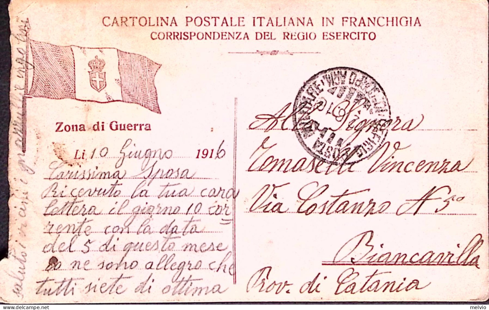 1916-UFFICIO Posta Militare/10^ CORPO ARM. C.2 /1 (12.6) Su Cartolina Franchigia - Guerre 1914-18