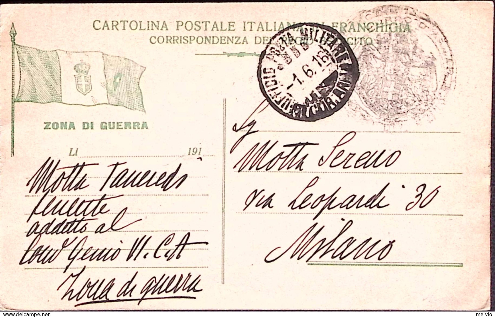 1916-UFFICIO Posta Militare/13 COR.ARM. C.2 (1.6) Su Cartolina Franchigia Non Uf - Oorlog 1914-18