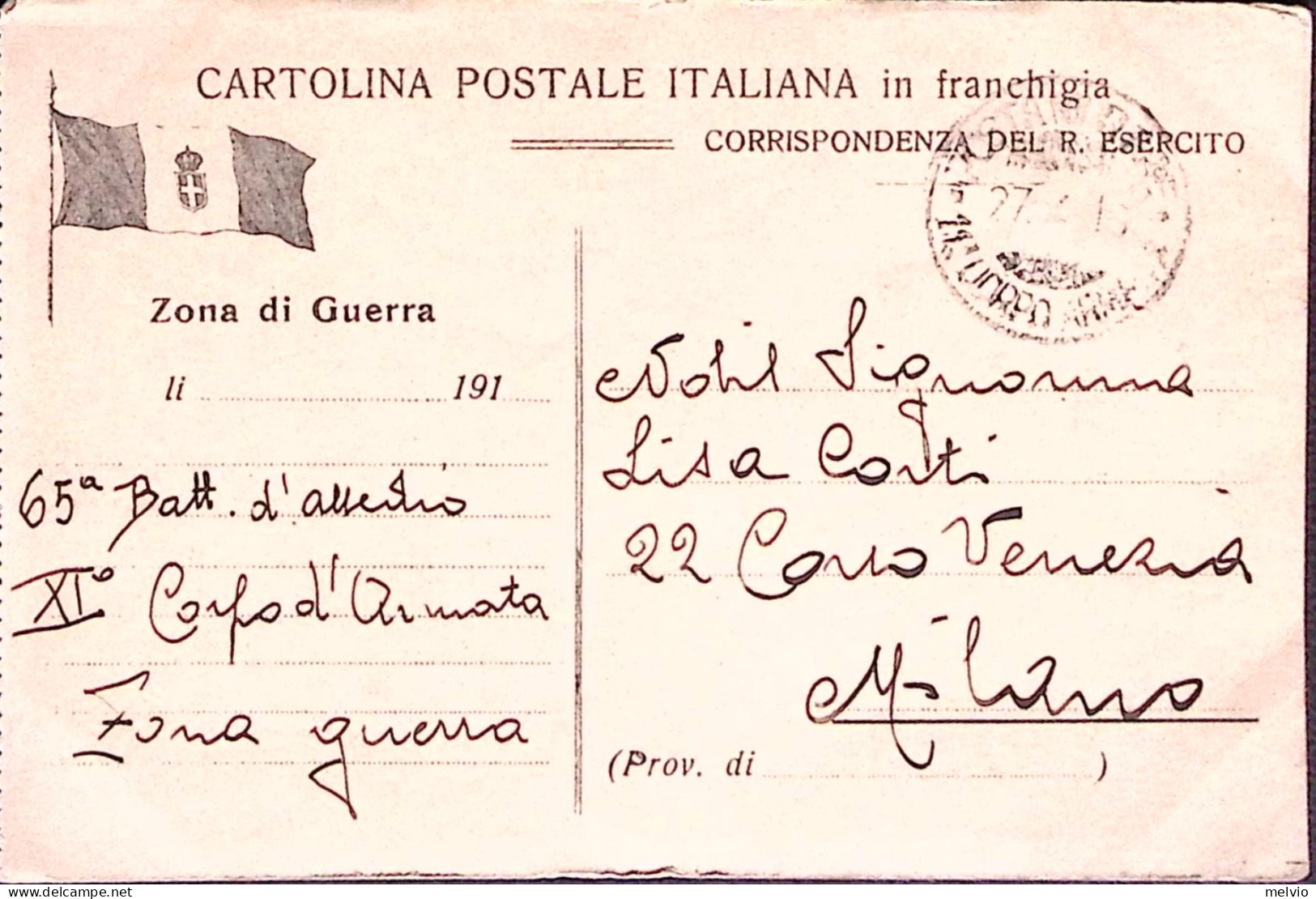 1916-Posta Militare/11^ CORPO ARMS C.2 (27.4) Su Cartolina Franchigia Non Uffici - Oorlog 1914-18