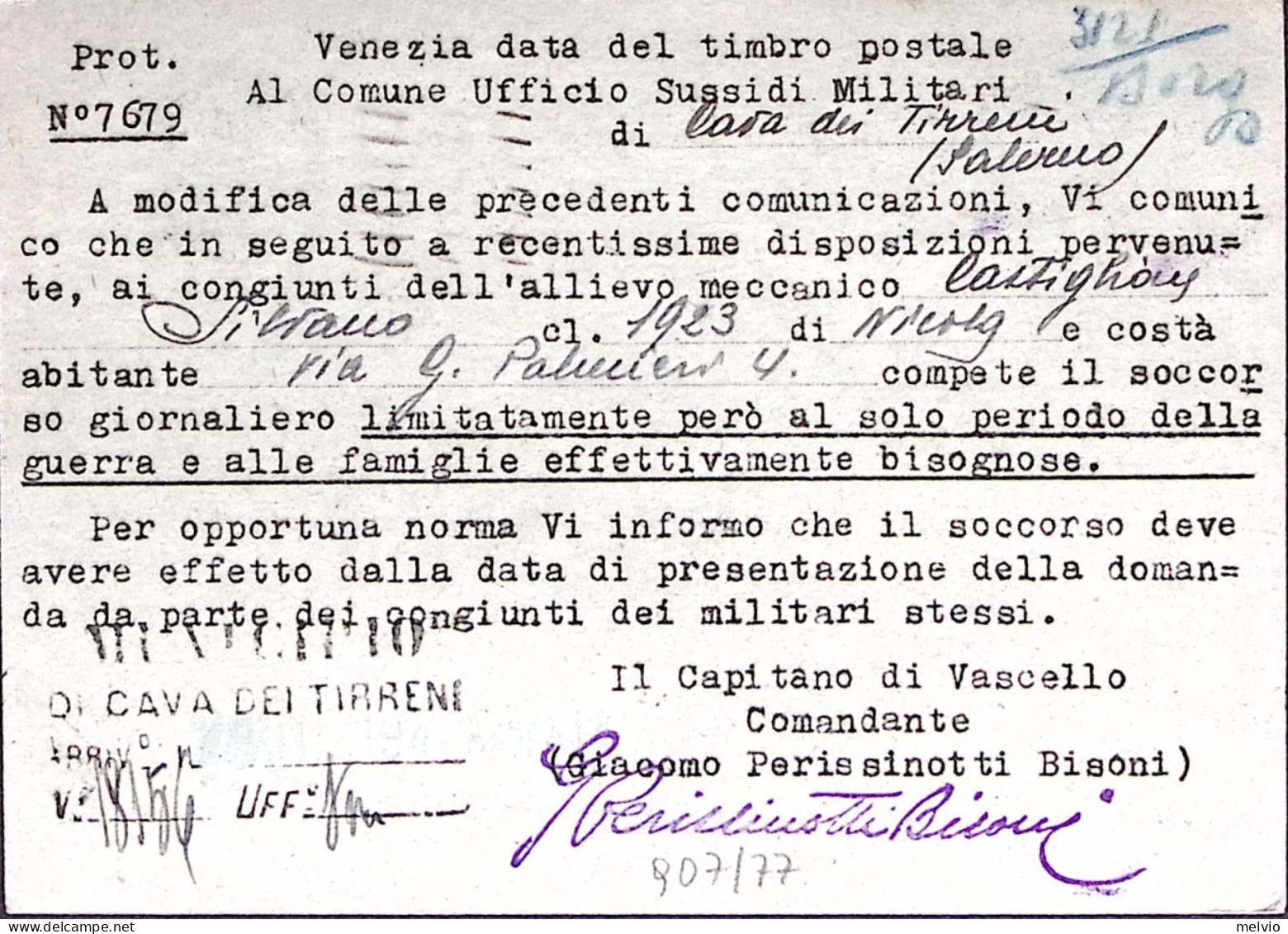 1942-R. SCUOLA MECCANICI/Venezia Lineare E Ovale Su Cartolina Franchigia Venezia - Guerre 1939-45