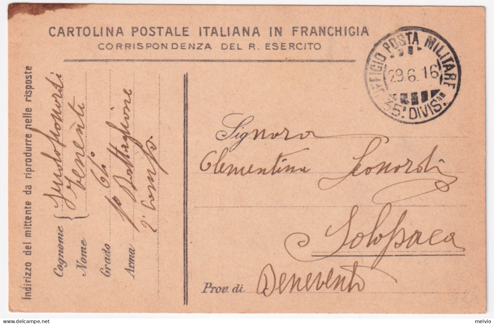 1916-Cartolina Franchigia Non Ufficiale (Cerruto/Colla 6YH) Viaggiata Ufficio Po - Marcophilia